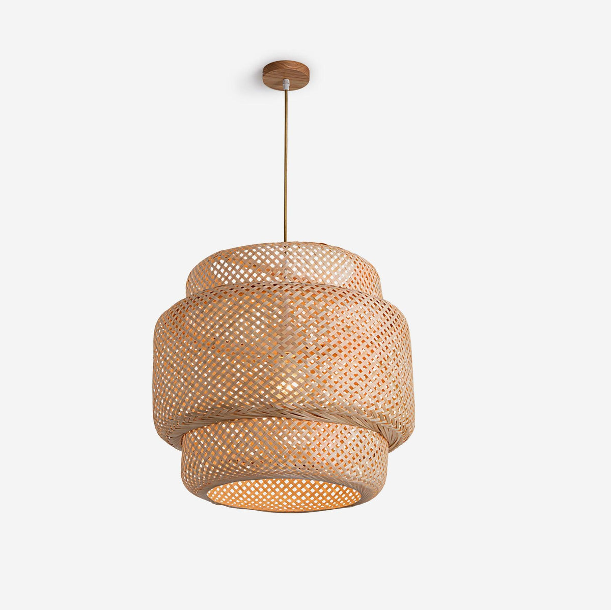 Lampă suspendată cu două straturi din bambus țesut, stil organic natural
