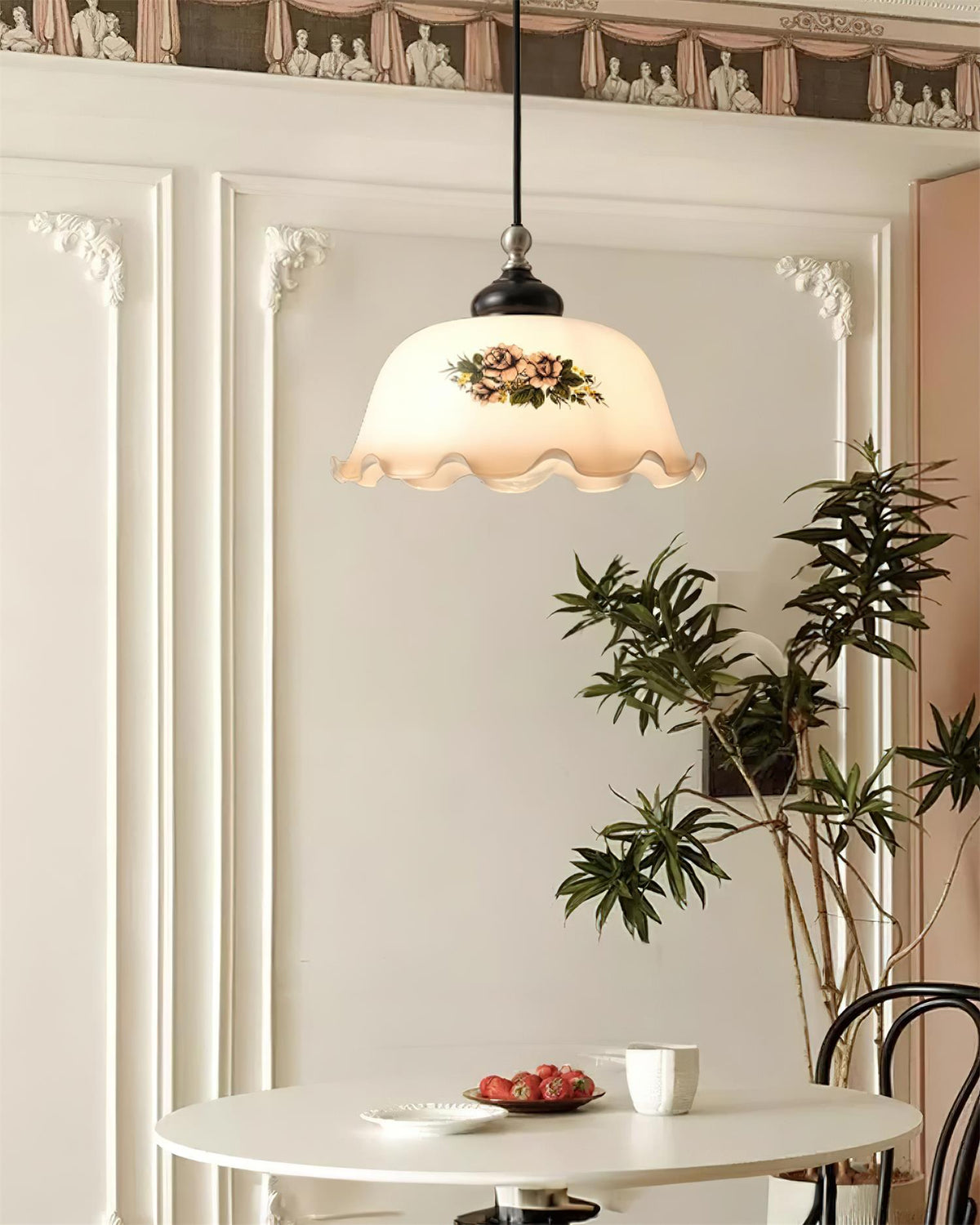 Belvia lampă suspendată din sticlă, vintage, florală