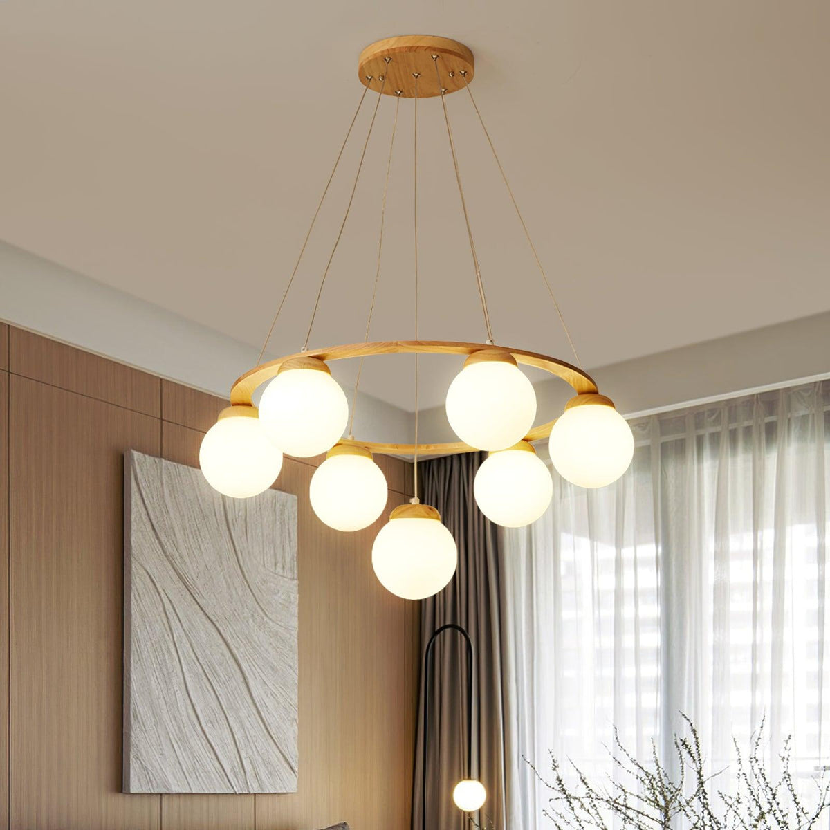 Aelion candelabru Inel din lemn cu Globuri din sticlă Opal