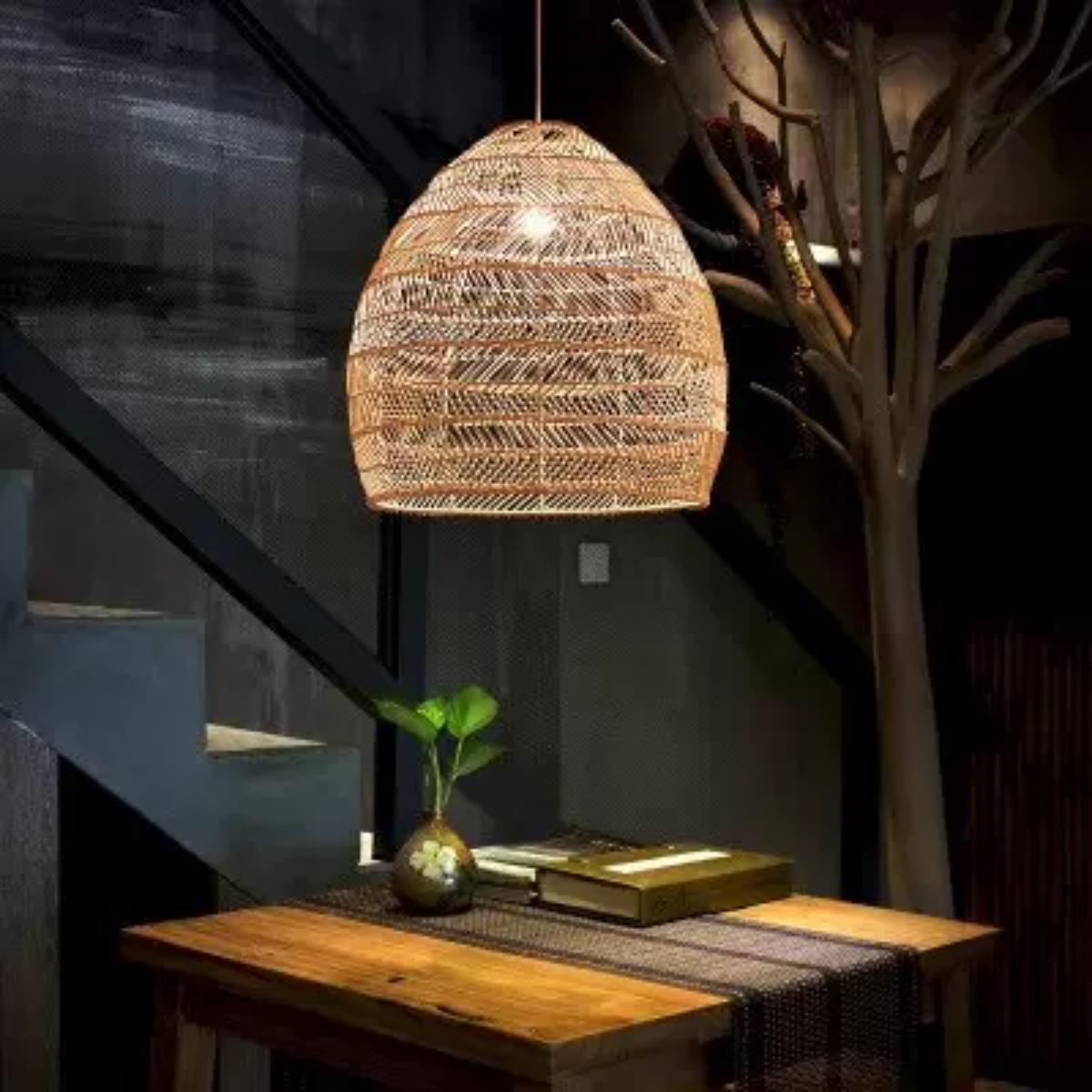 Muto Design Retro lampă suspendată LED negru/lemn dormitor/living/Cameră de studiu/Hală