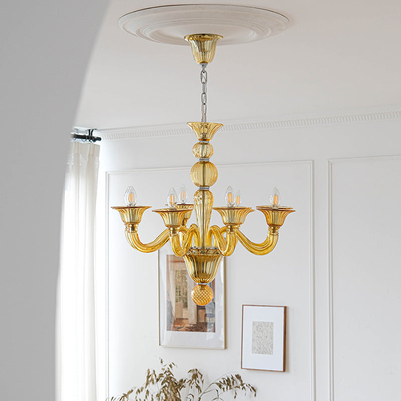 Silva candelabru galben și verde și transparent din sticlă, retro