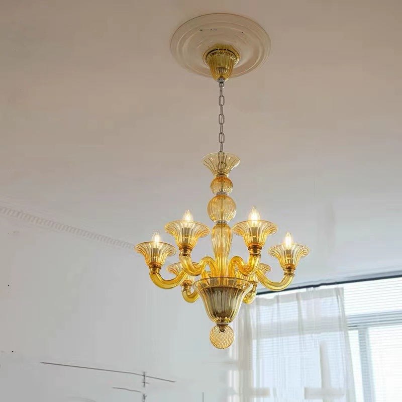Silva candelabru galben și verde și transparent din sticlă, retro
