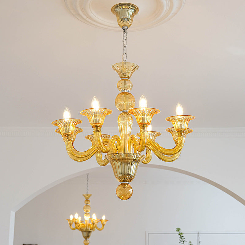 Silva candelabru galben și verde și transparent din sticlă, retro