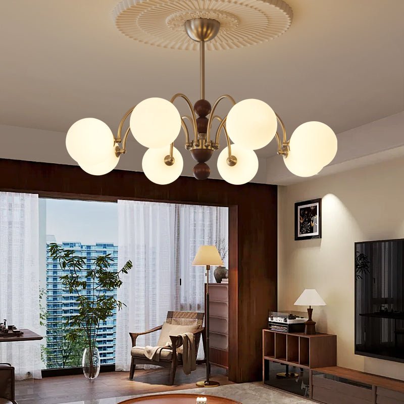 Orbital candelabru Premium în stil artă nordică din lemn și sticlă cu formă curbată