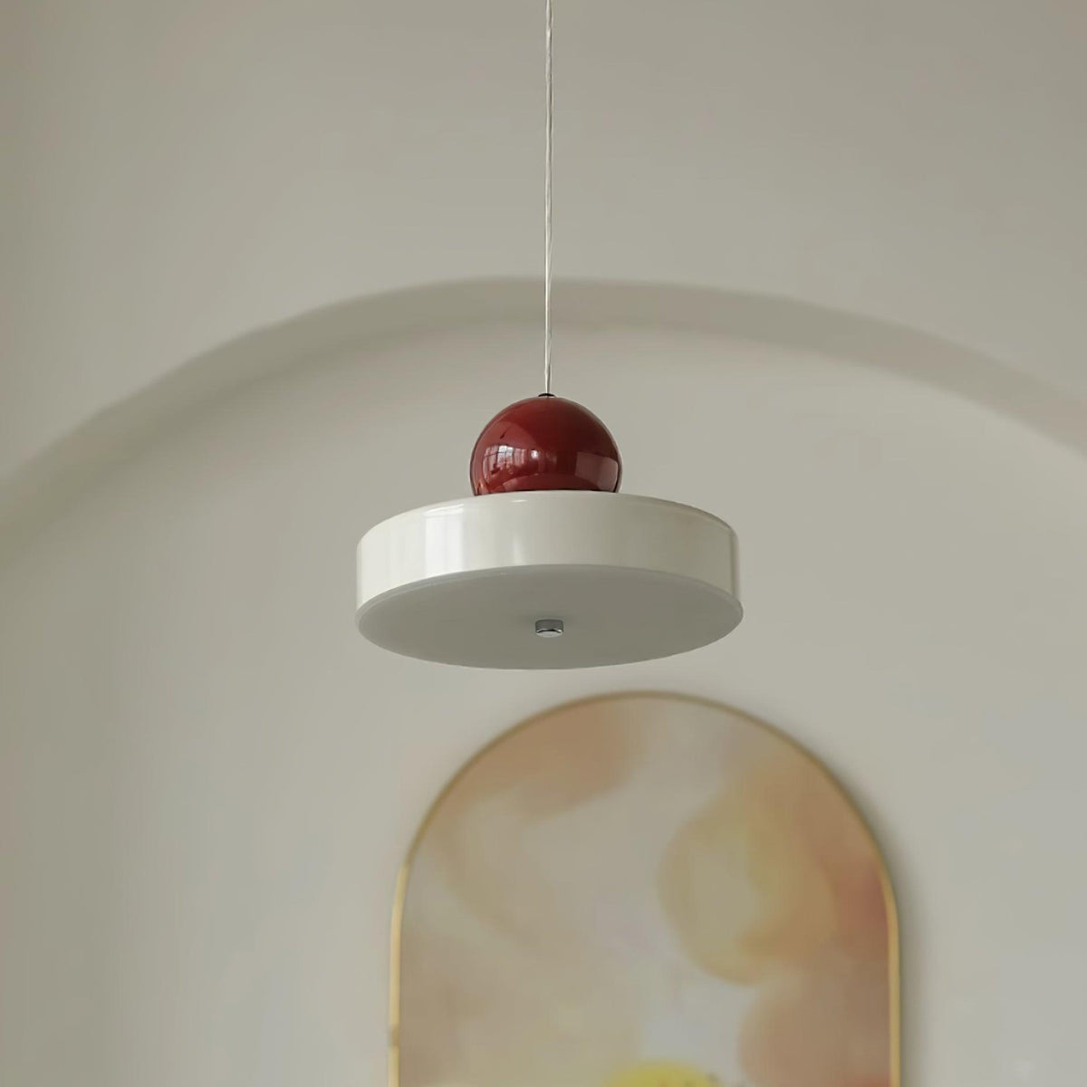 Lampă suspendată corp metal roșu abajur sferic modern retro accent