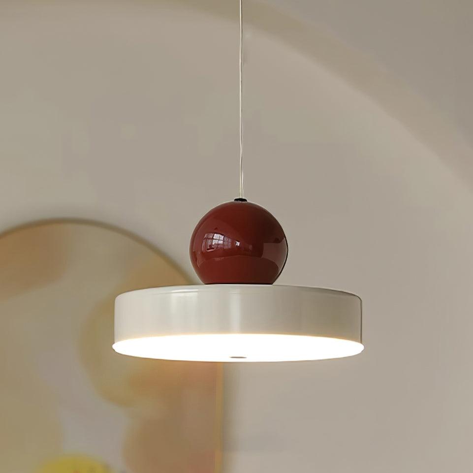 Lampă suspendată corp metal roșu abajur sferic modern retro accent