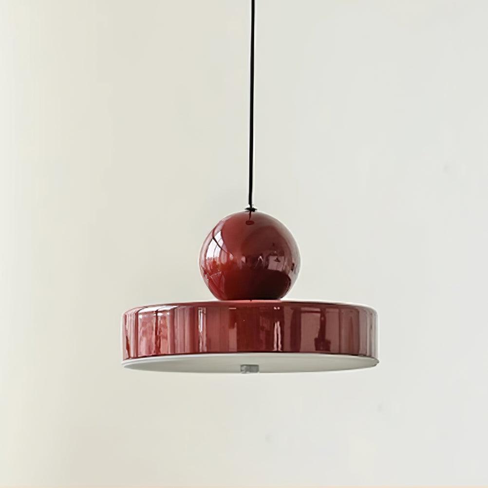 Lampă suspendată corp metal roșu abajur sferic modern retro accent
