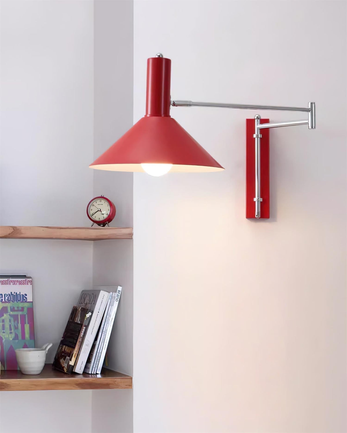 Peak aplică de perete roșie, reglabilă, cu braț, pentru colț de lectură