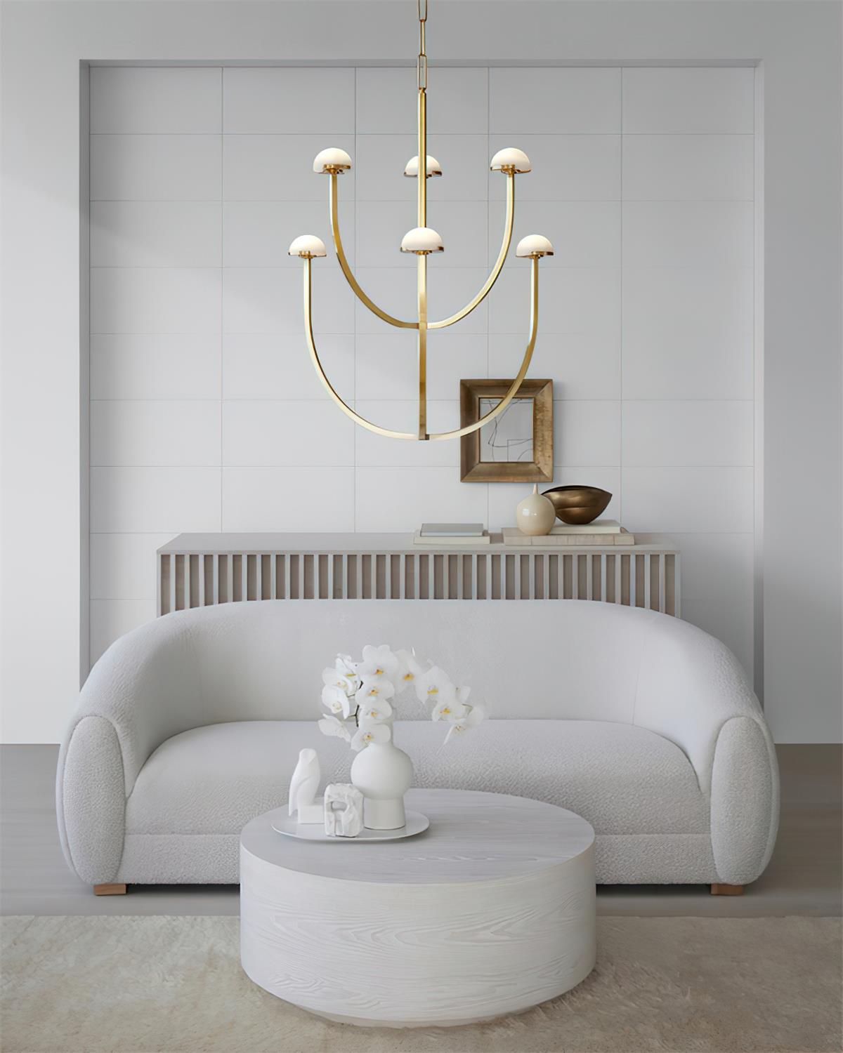 Pedra candelabru din alabastru cu geometrie minimalistă în arc