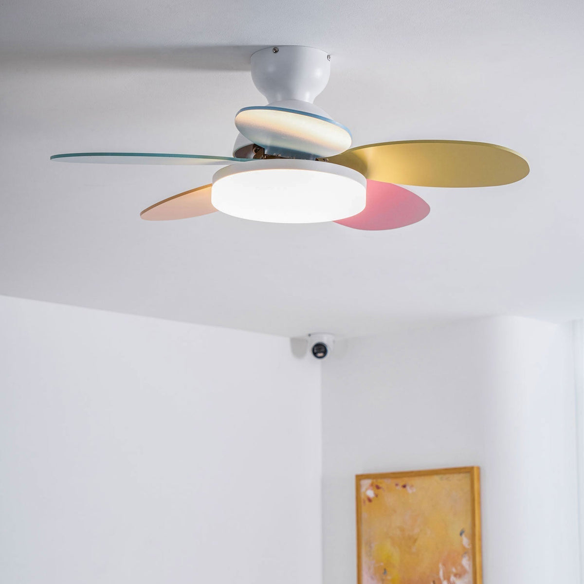 Eireise ventilator de tavan cu lumină din sticlă, multicolor, pentru camera copiilor