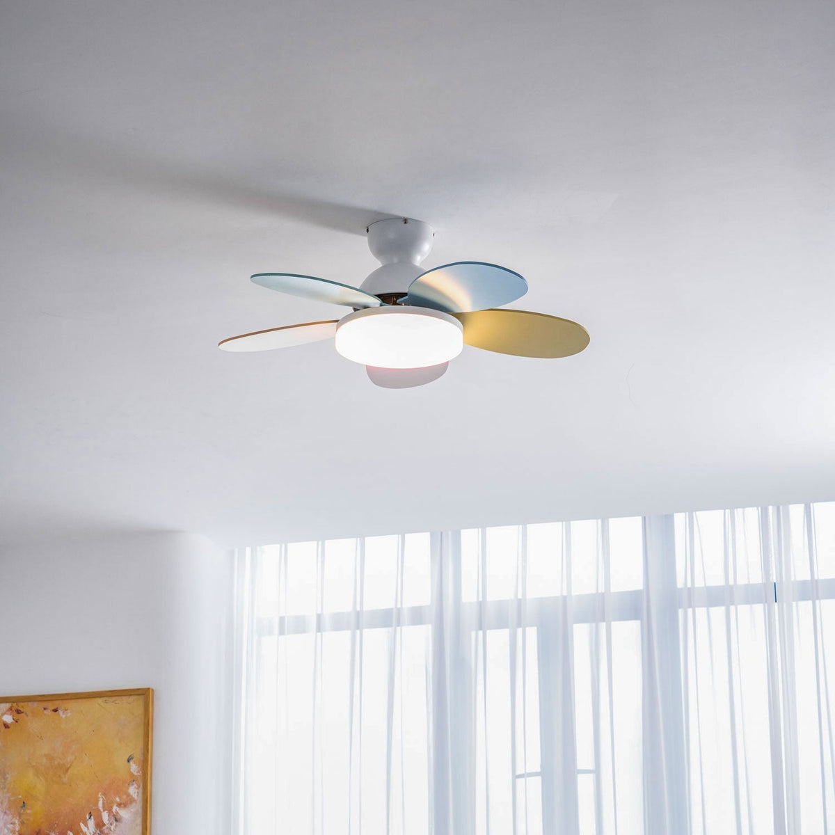 Eireise ventilator de tavan cu lumină din sticlă, multicolor, pentru camera copiilor