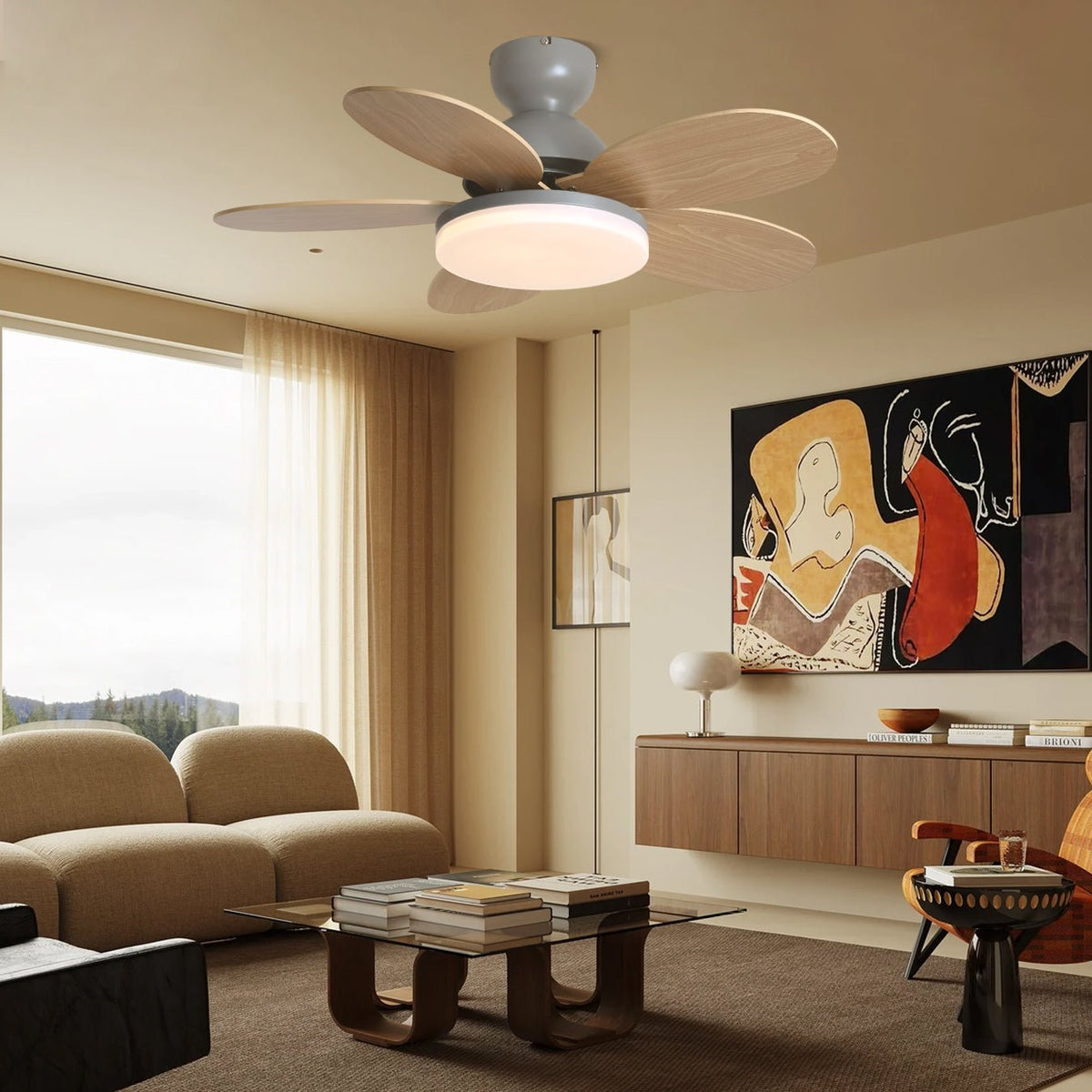 Eireise ventilator de tavan cu lumină din sticlă, multicolor, pentru camera copiilor