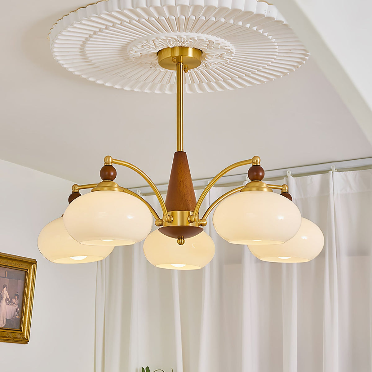 Vevely lampă suspendată galbenă din sticlă și alamă, retro