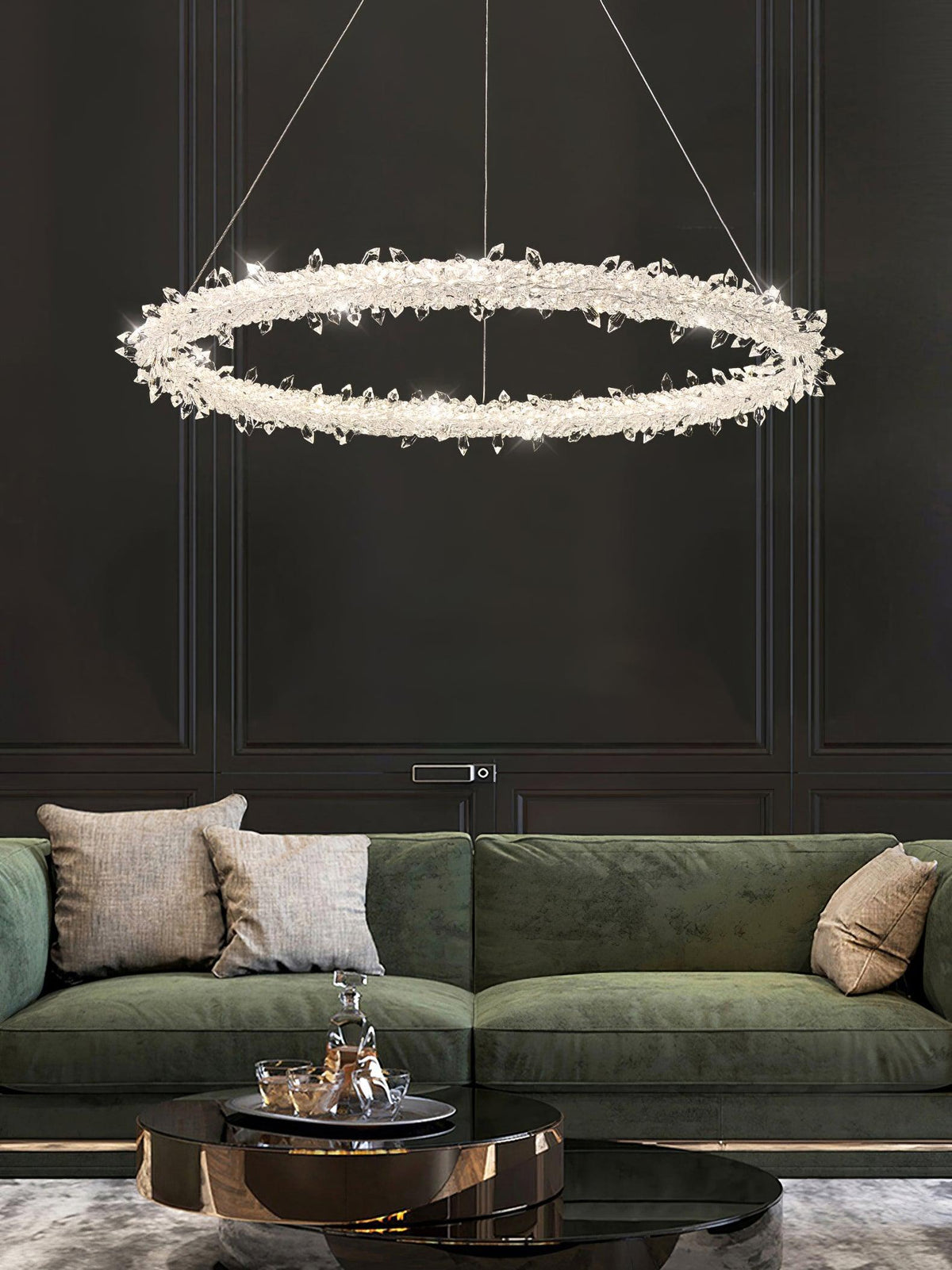 Seleira candelabru din cristal, în formă de inel, LED