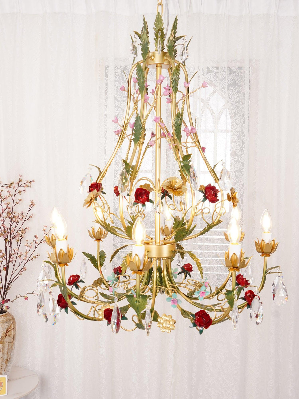Selarella candelabru Floral Rose cristal alamă Lumânare