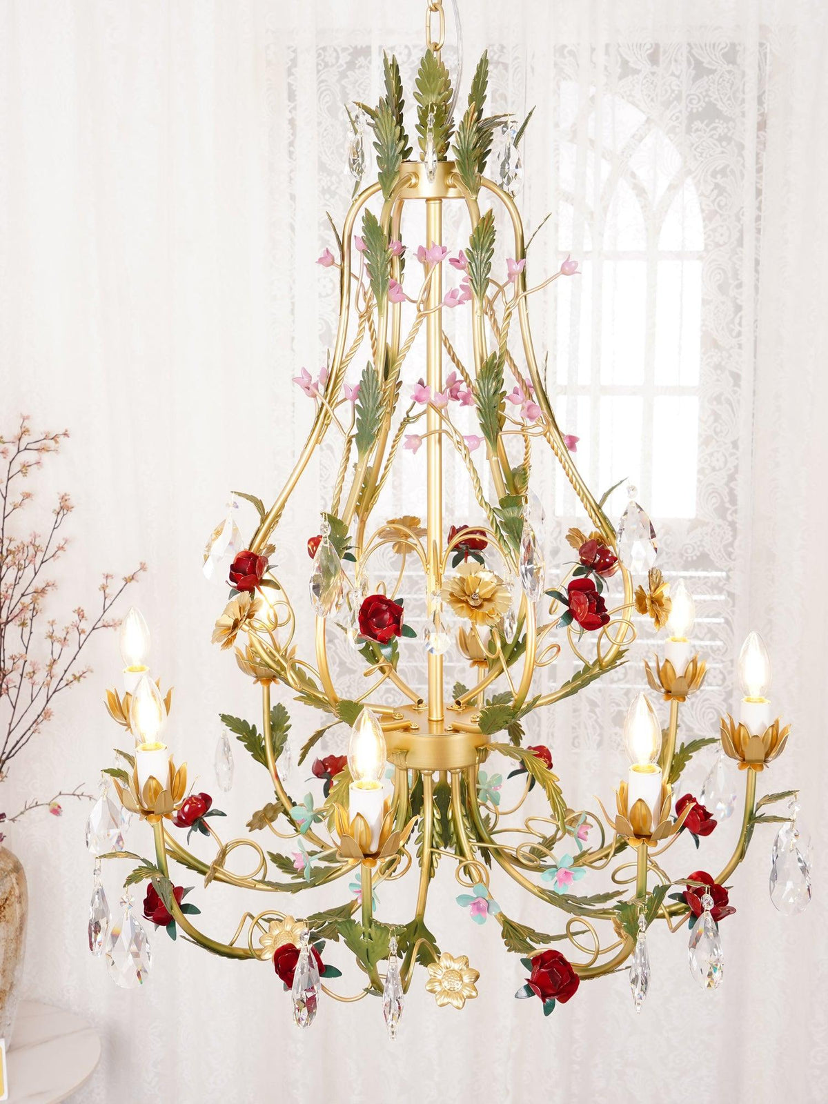 Selarella candelabru Floral Rose cristal alamă Lumânare