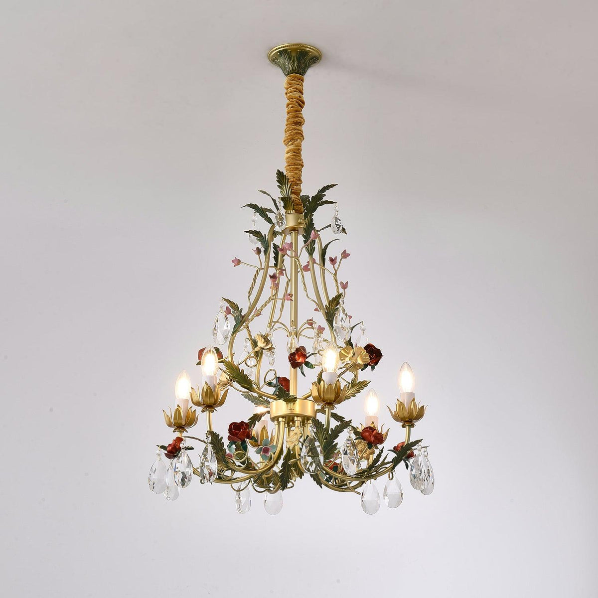 Selarella candelabru Floral Rose cristal alamă Lumânare