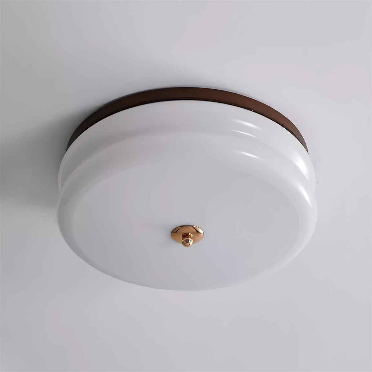 Cora plafonieră cu Abajur din sticlă cu Două Straturi, Disc din lemn de Nuc minimalist