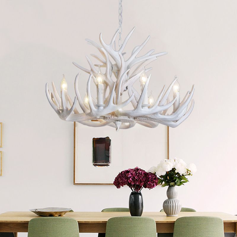 Silva candelabru din metal și rășină în stil rustic cu cornuri, pentru sufragerie, în culoare albă