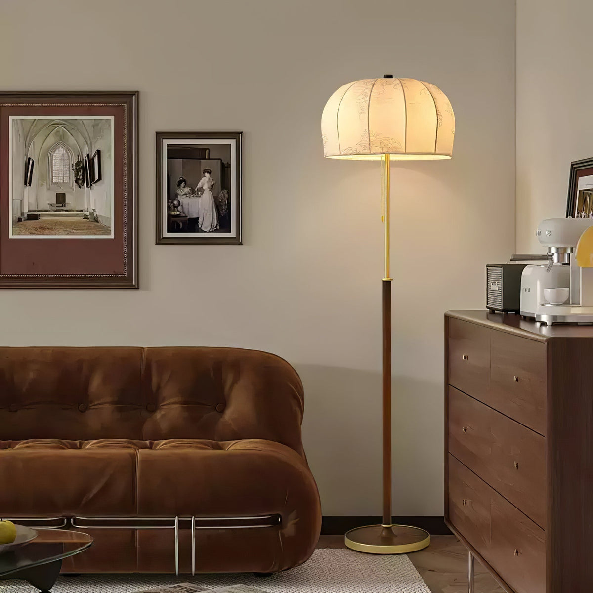 Cularo lampadar din lemn cu abajur textil