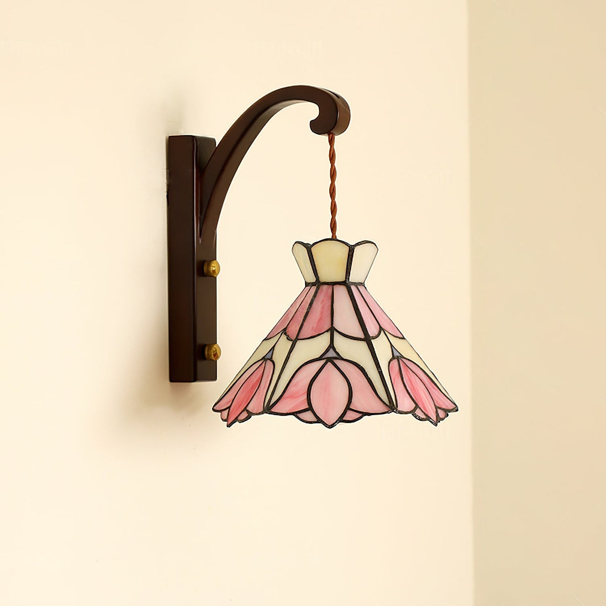 Aplică de perete corp din lemn abajur din sticlă Tiffany model floral roz artă vintage