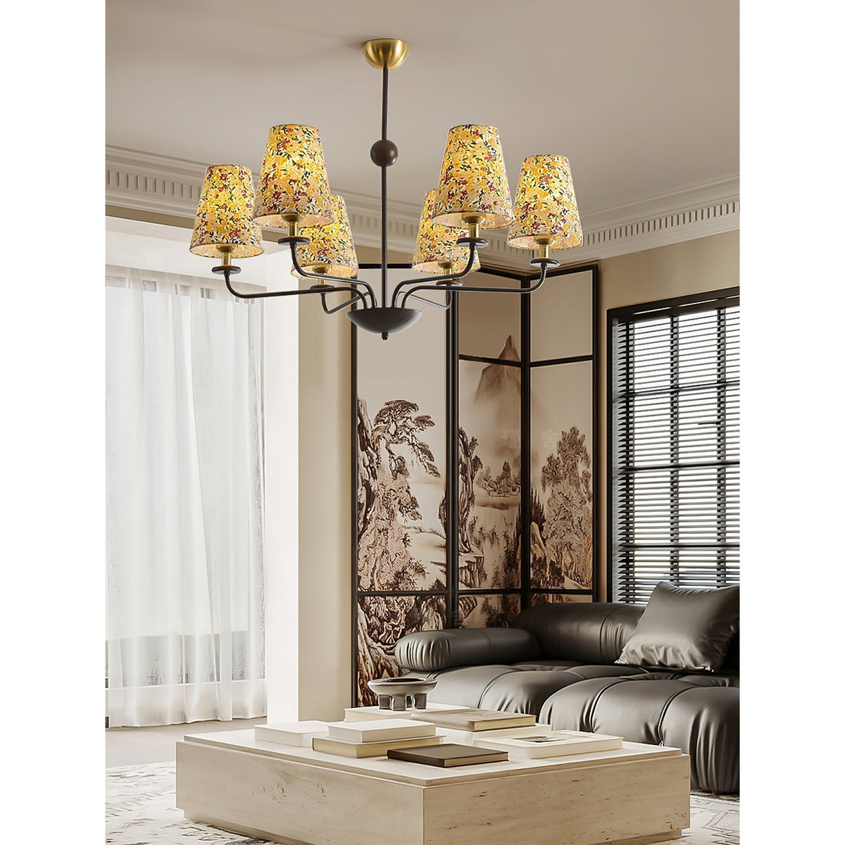 Camellia candelabru cu abajur textil