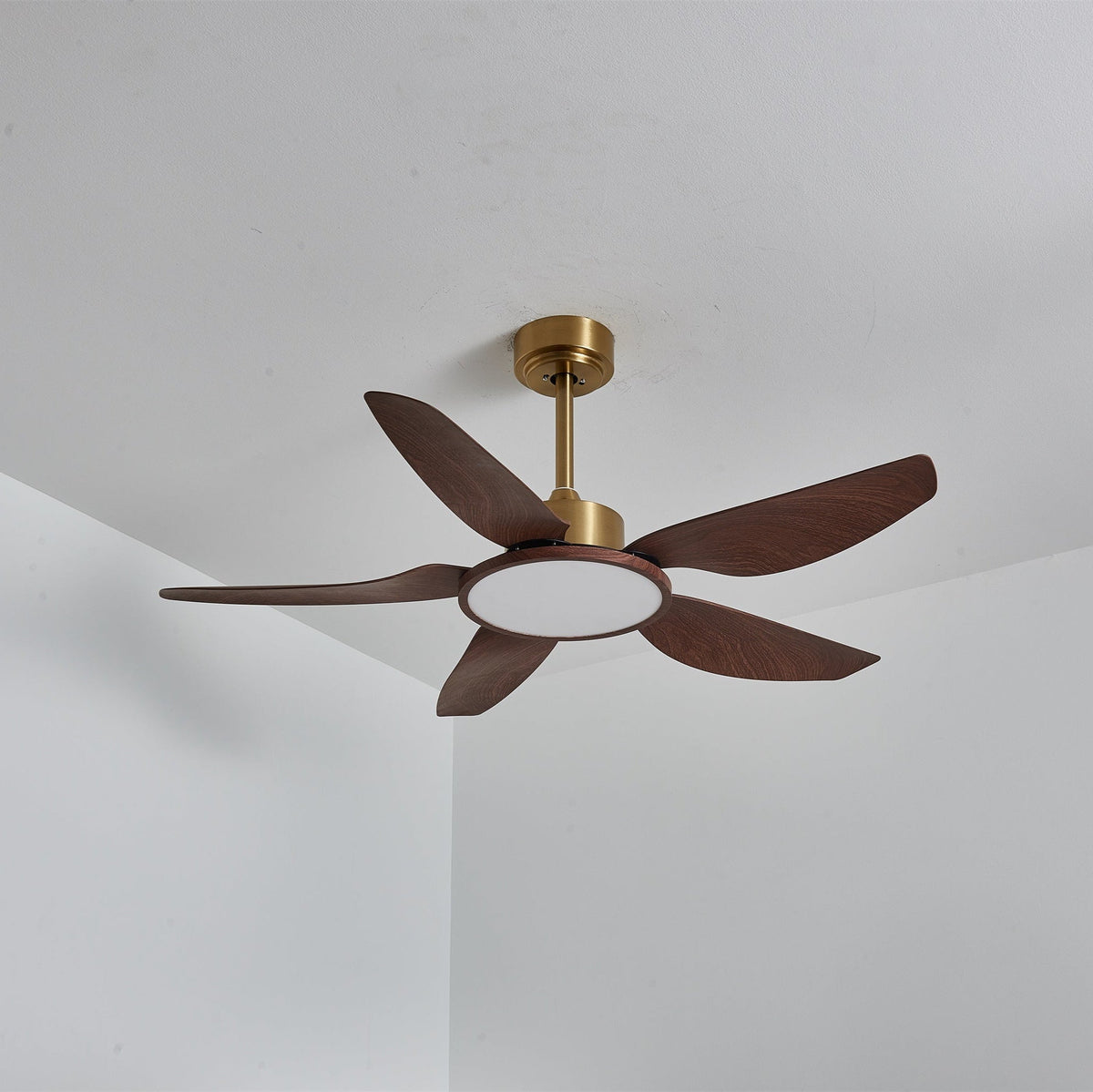 Sylenel ventilator de tavan cu lumină din lemn și alamă, modern