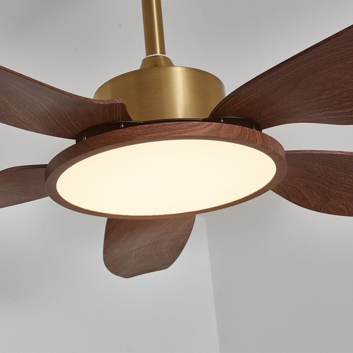 Sylenel ventilator de tavan cu lumină din lemn și alamă, modern