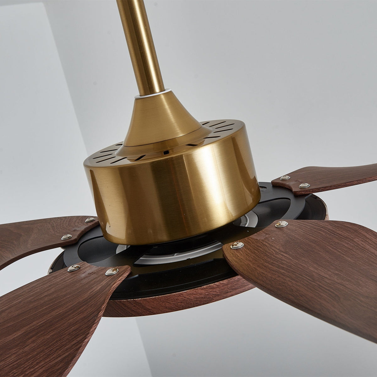 Sylenel ventilator de tavan cu lumină din lemn și alamă, modern