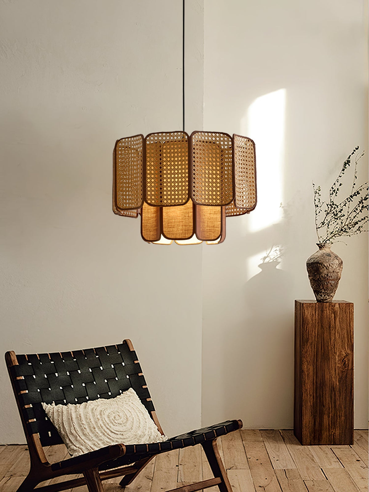 Cane lampă suspendată vintage cu abajur textil