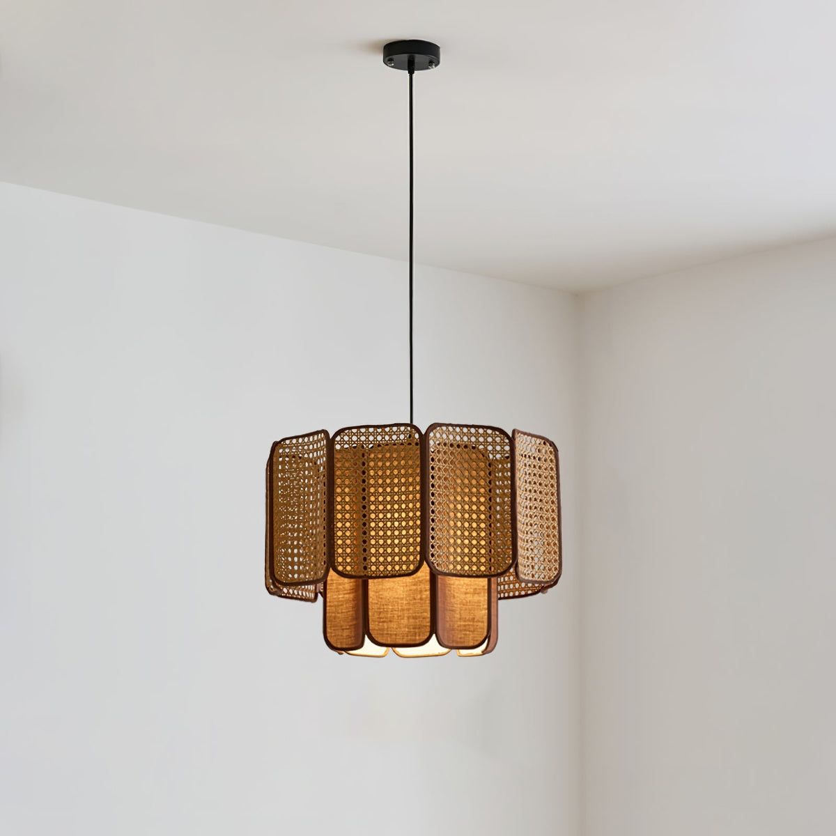Cane lampă suspendată vintage cu abajur textil