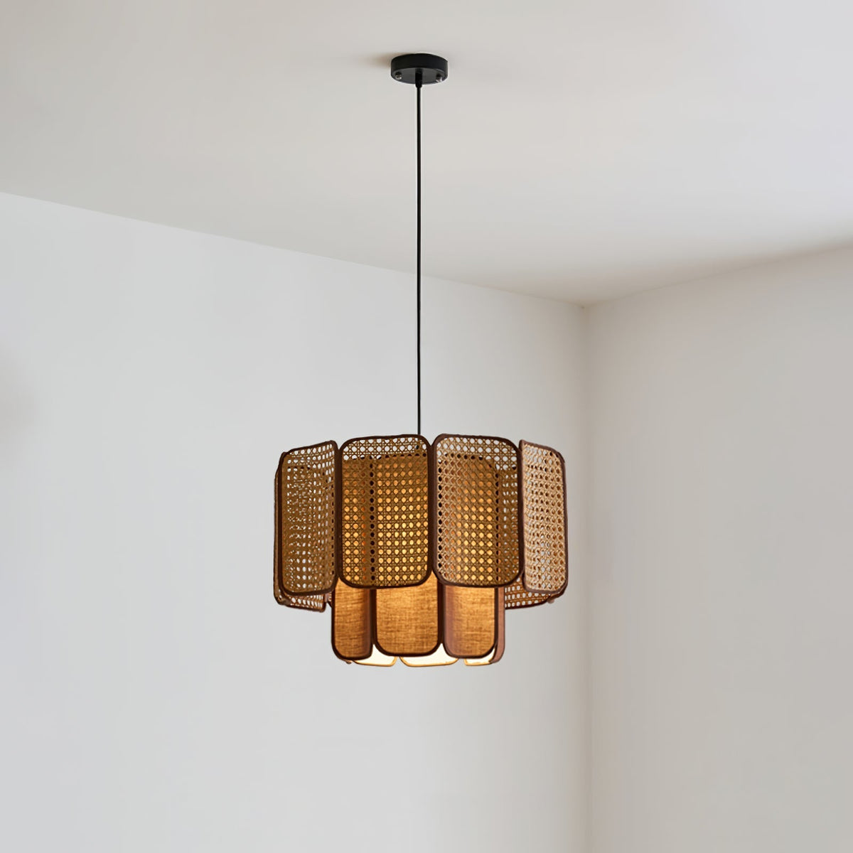 Cane lampă suspendată vintage cu abajur textil