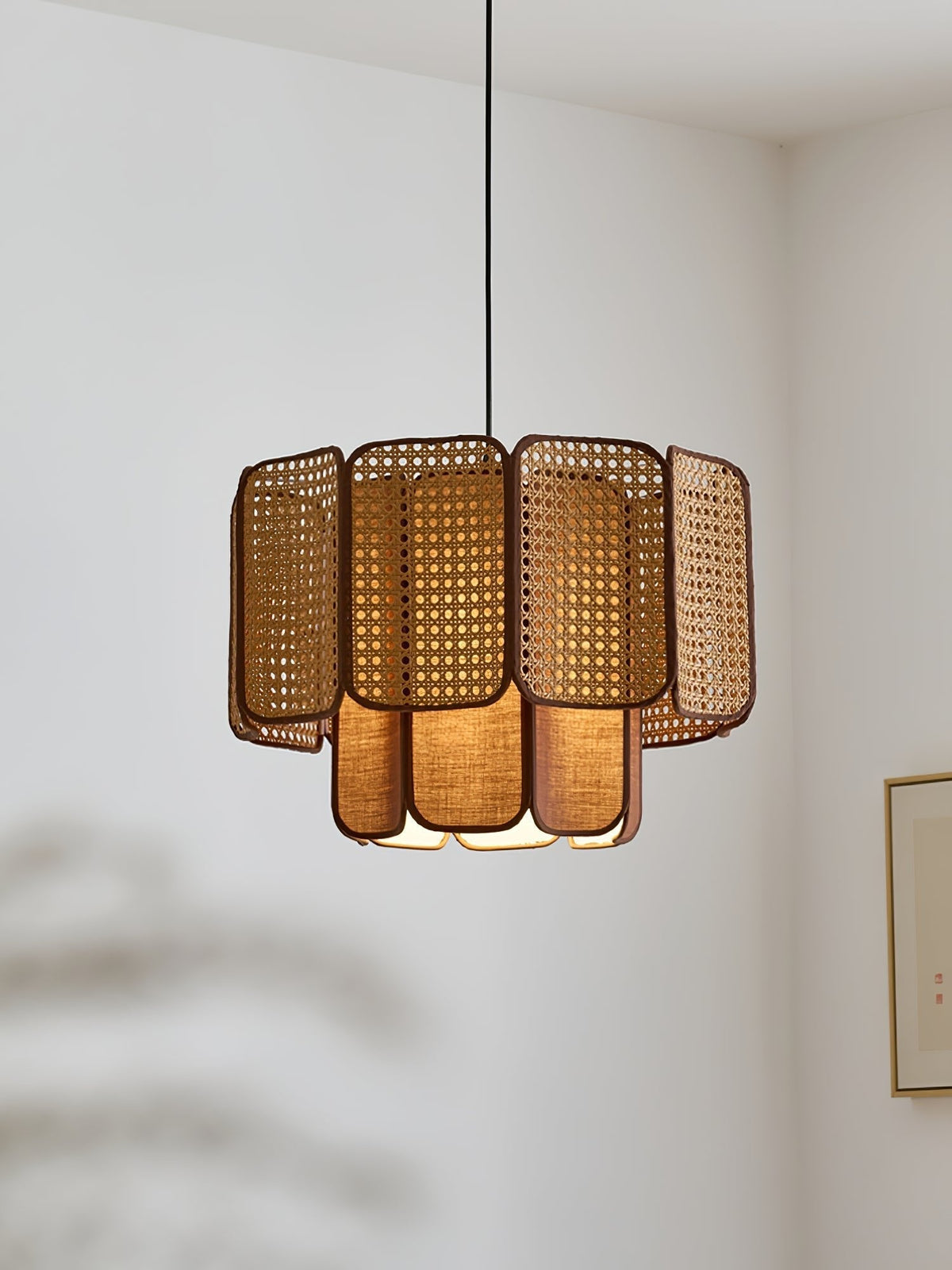 Cane lampă suspendată vintage cu abajur textil