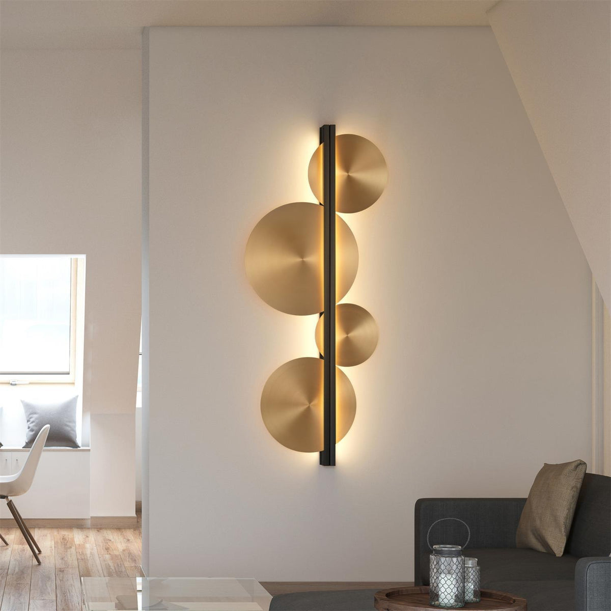 Oriivise aplică de perete aurie, circulară, sculpturală