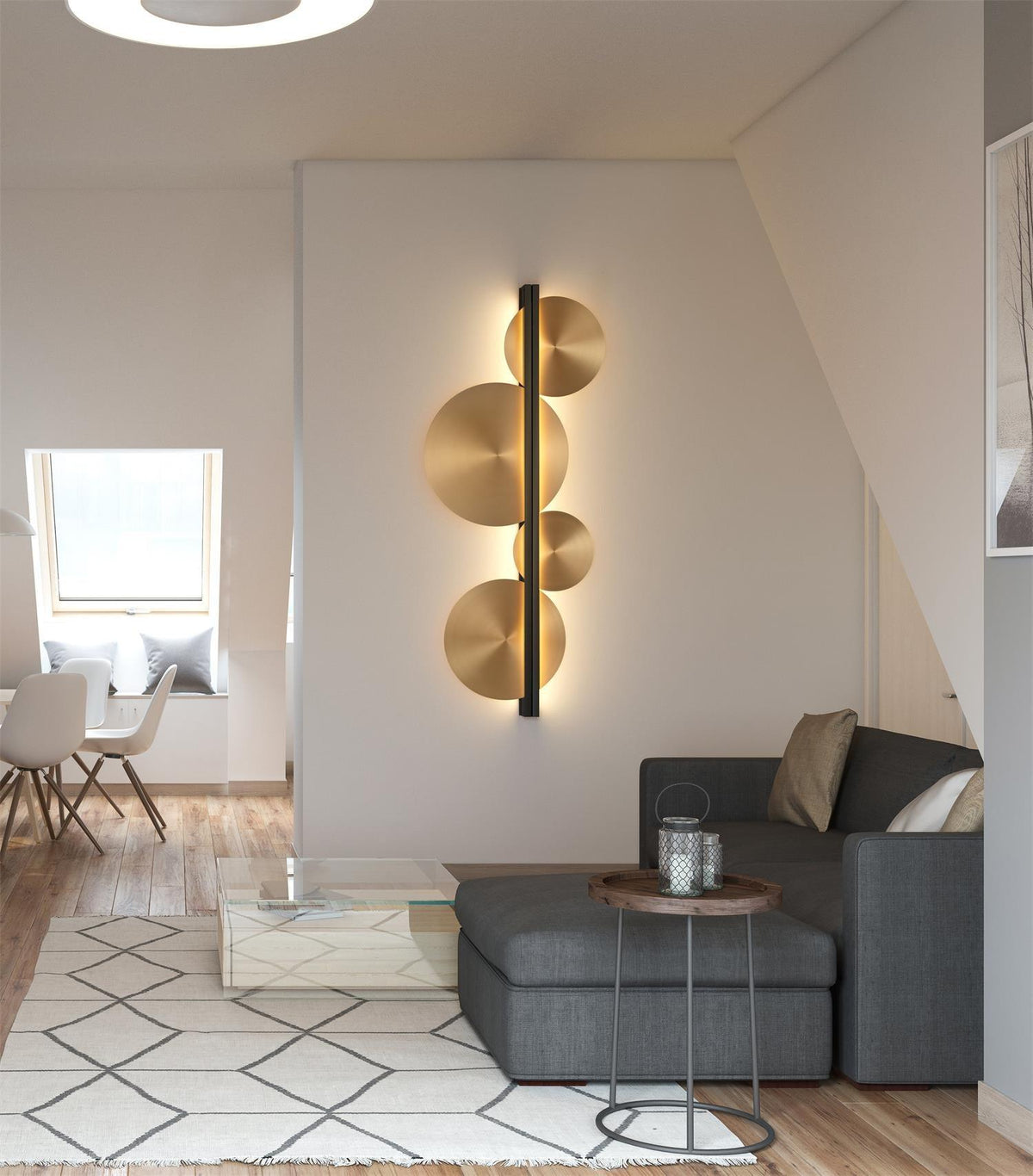 Oriivise aplică de perete aurie, circulară, sculpturală