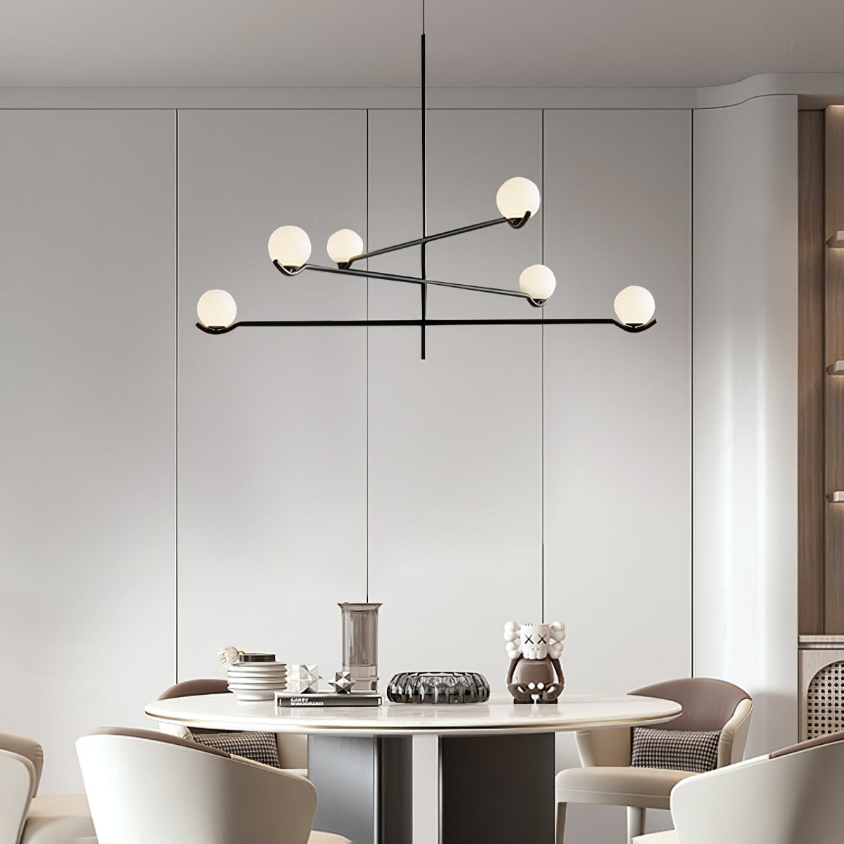 Elvian candelabru alb din alamă, minimalist, cu glob