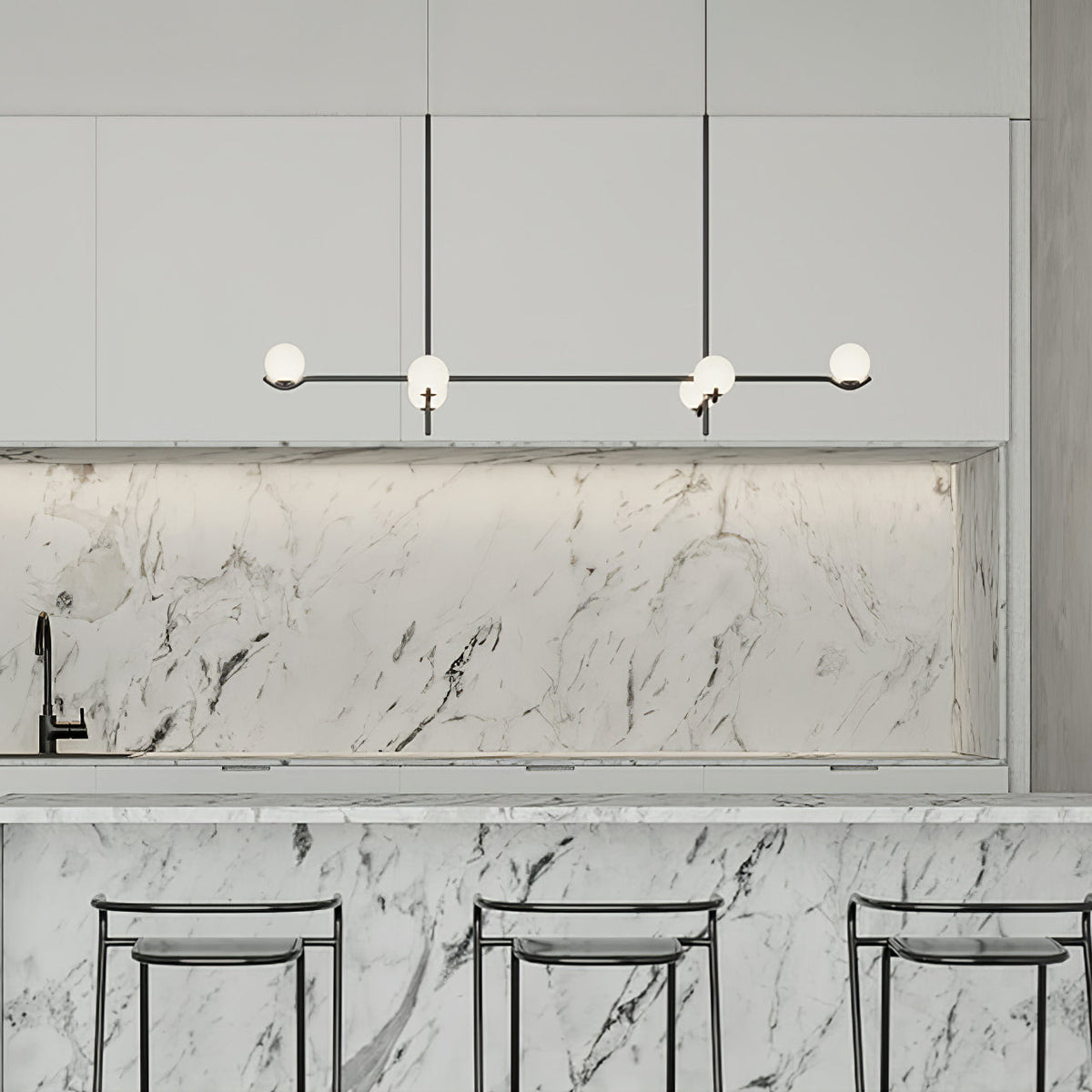 Elvian candelabru alb din alamă, minimalist, cu glob