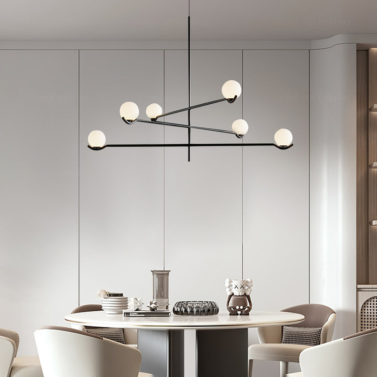 Elvian candelabru alb din alamă, minimalist, cu glob