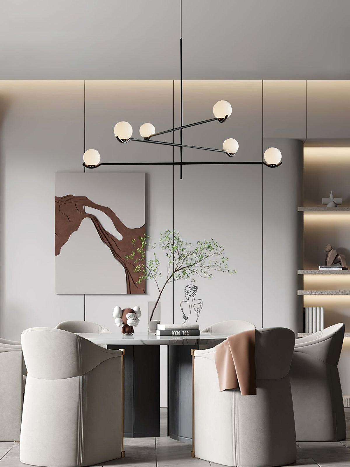 Elvian candelabru alb din alamă, minimalist, cu glob