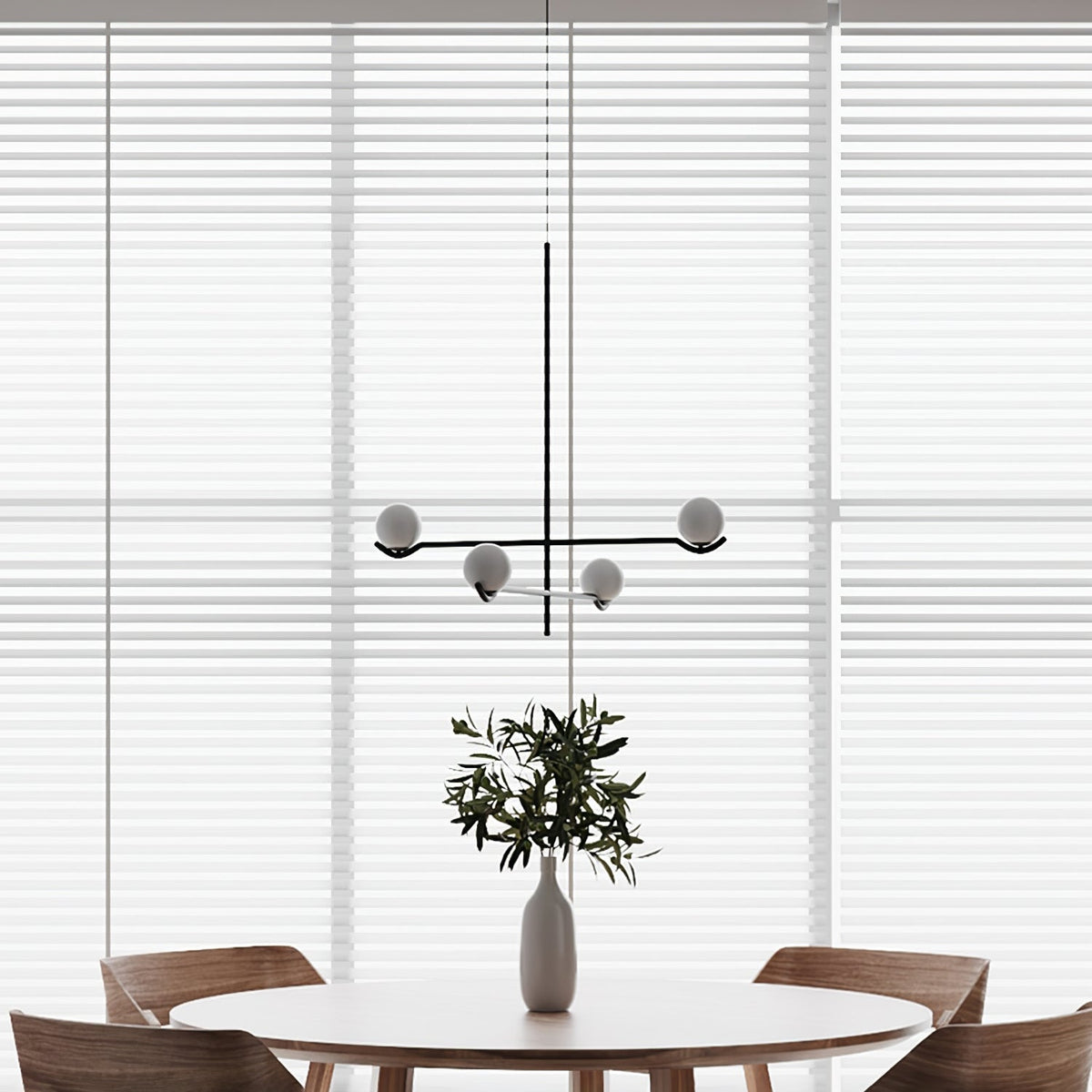 Elvian candelabru alb din alamă, minimalist, cu glob