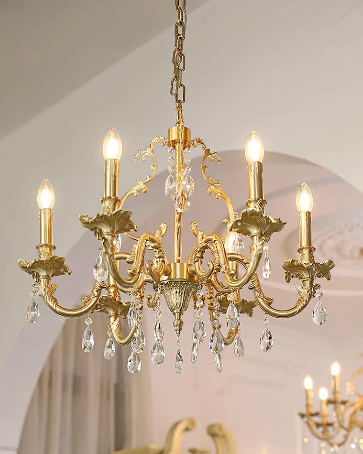 Ella candelabru din alamă și cristal, clasic