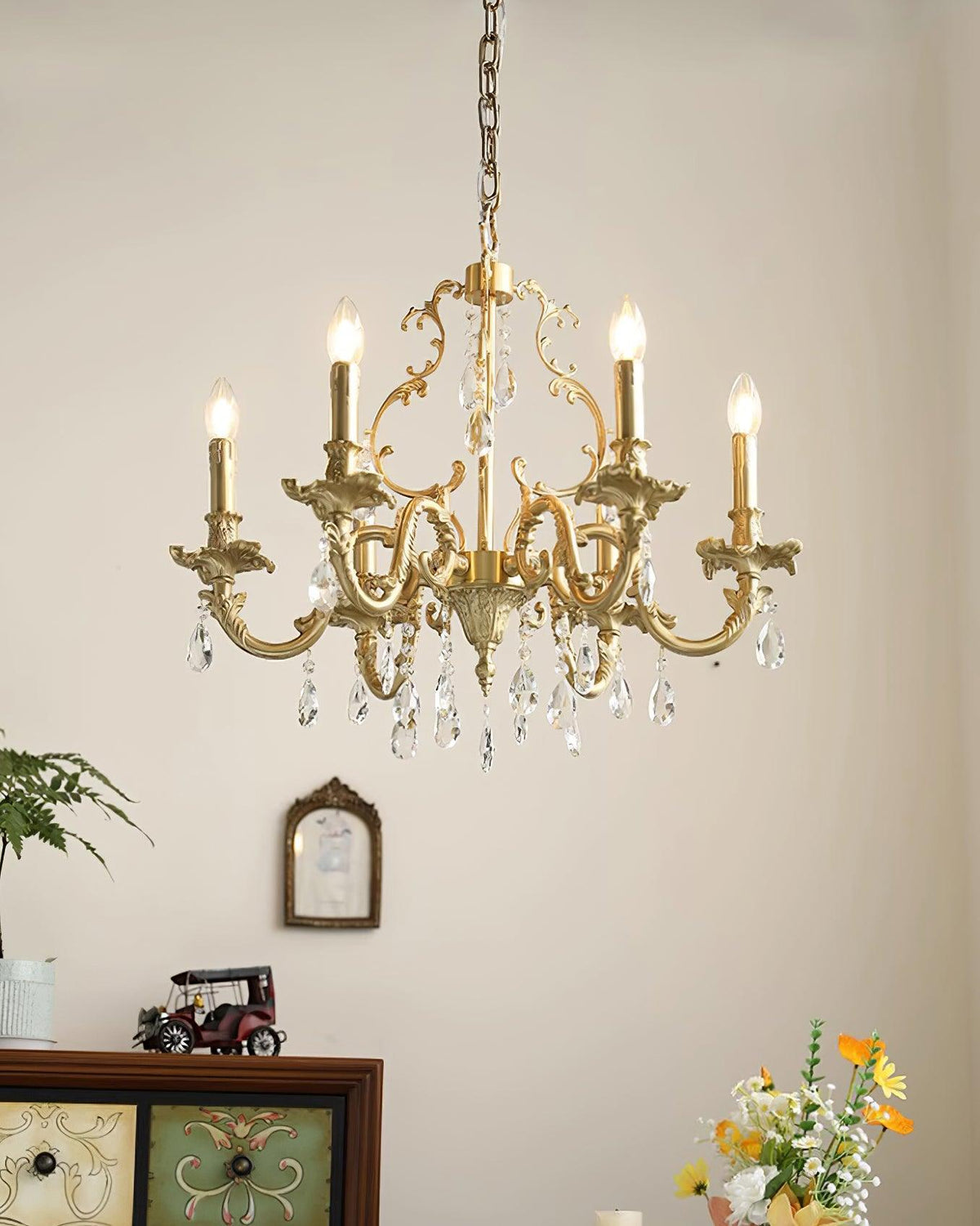 Ella candelabru din alamă și cristal, clasic
