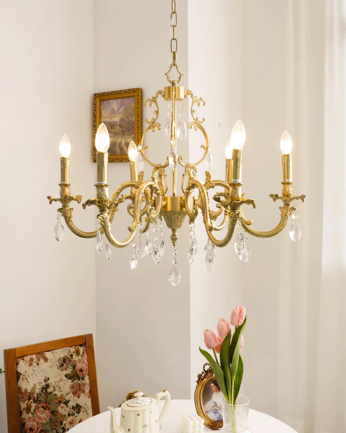 Ella candelabru din alamă și cristal, clasic