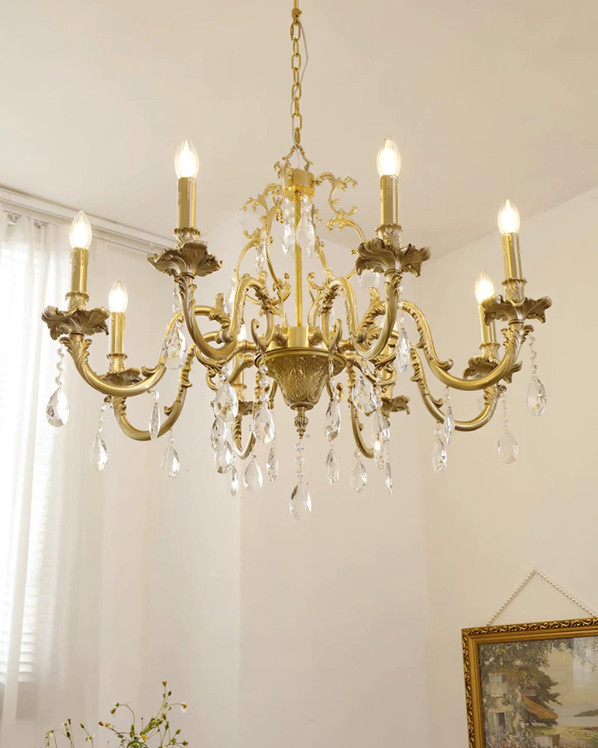 Ella candelabru din alamă și cristal, clasic