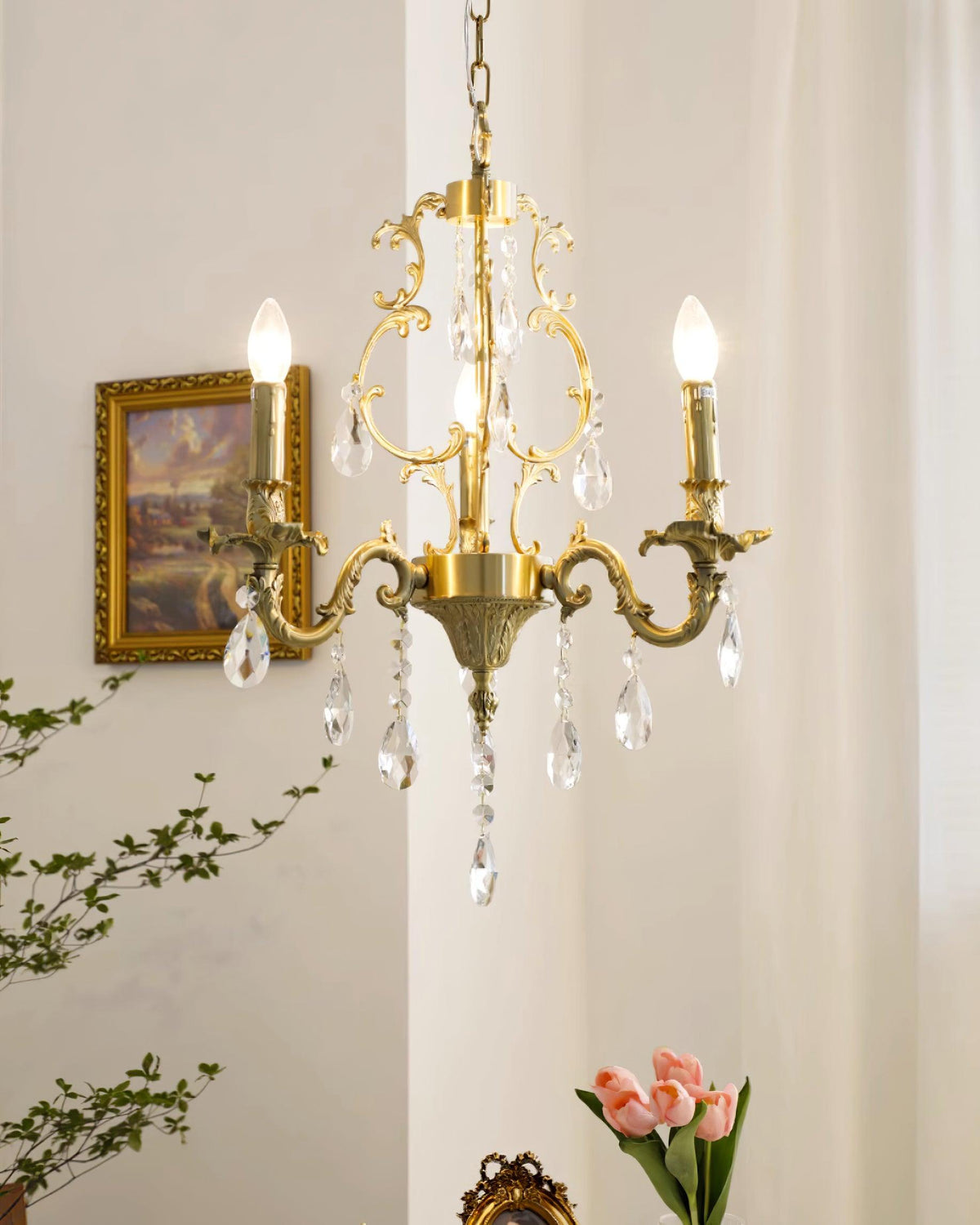 Ella candelabru din alamă și cristal, clasic