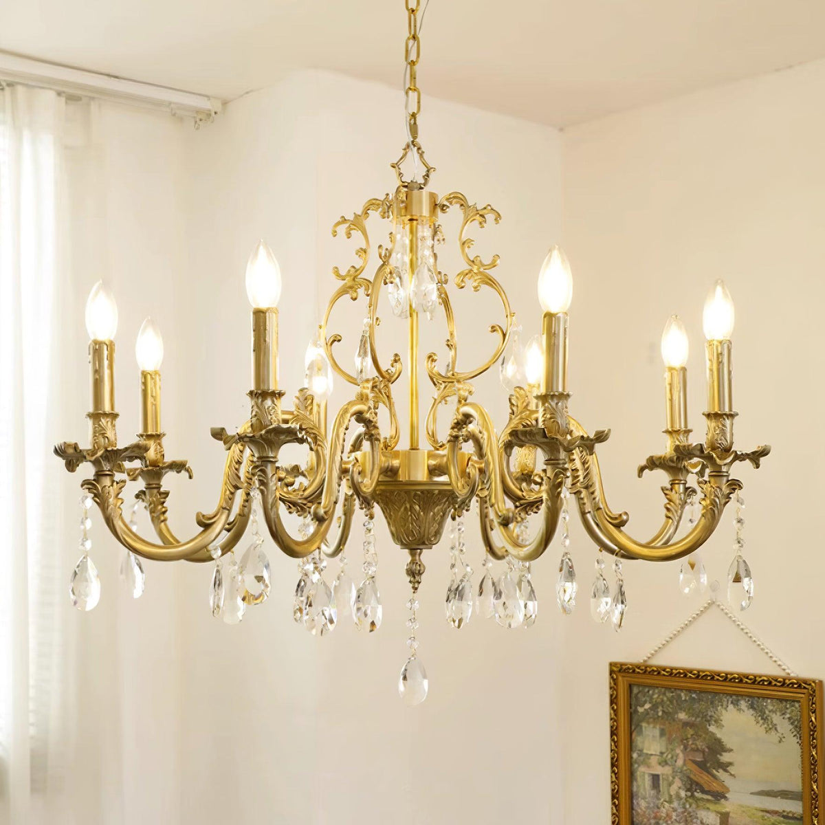 Ella candelabru din alamă și cristal, clasic