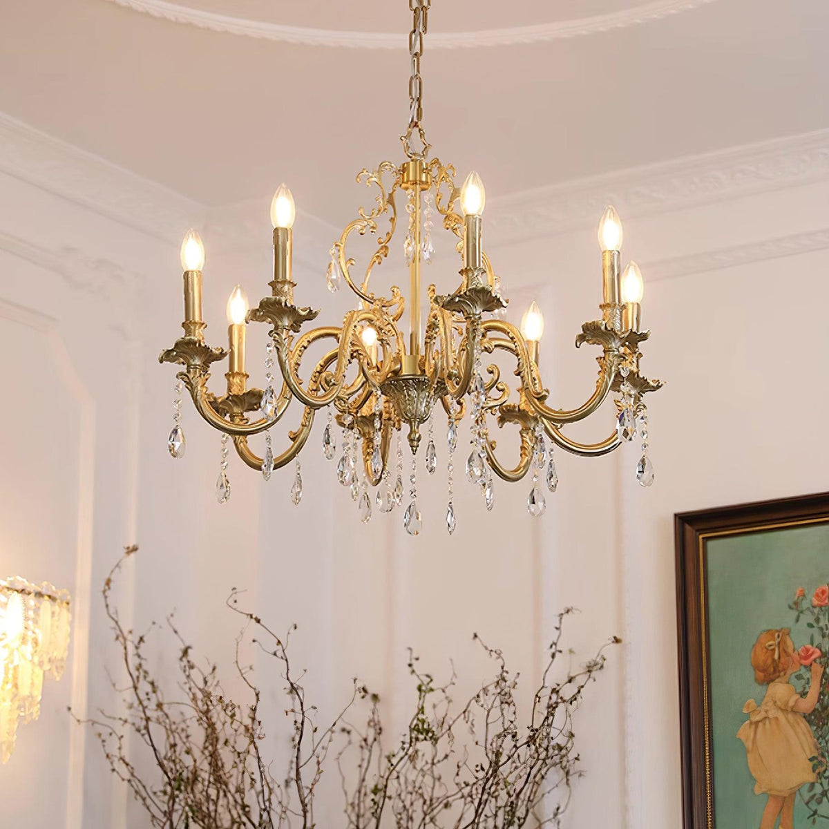Ella candelabru din alamă și cristal, clasic