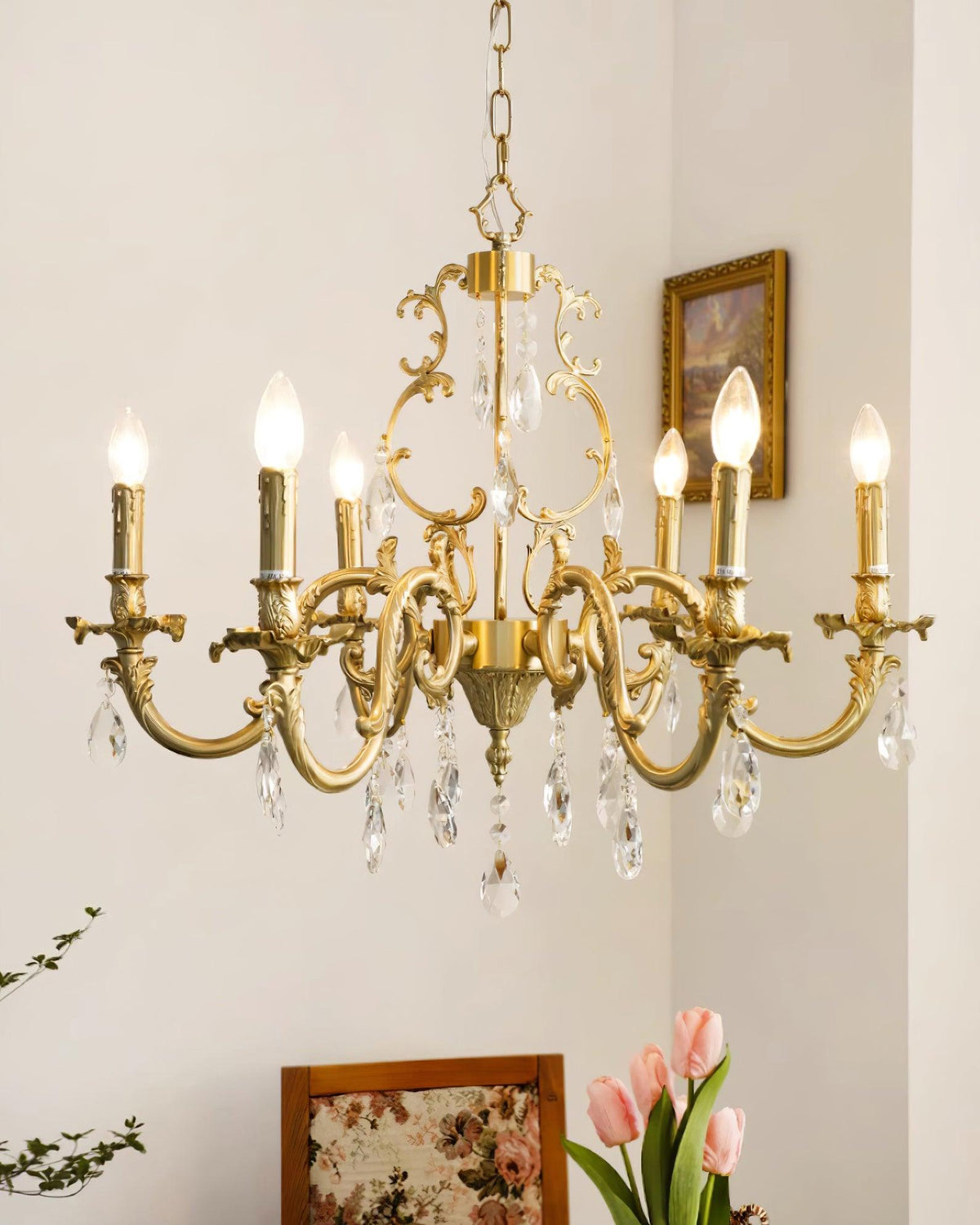 Ella candelabru din alamă și cristal, clasic