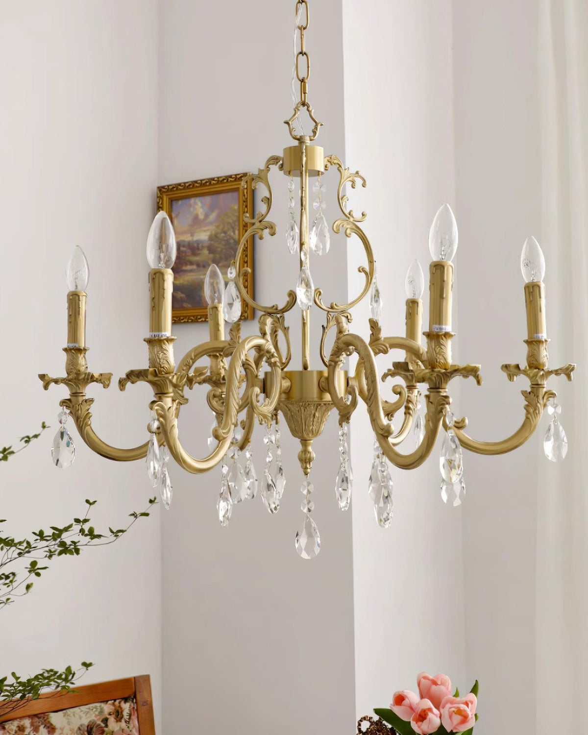 Ella candelabru din alamă și cristal, clasic