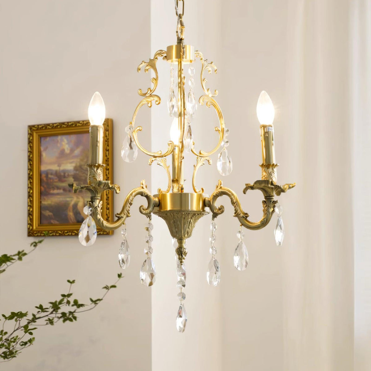 Ella candelabru din alamă și cristal, clasic
